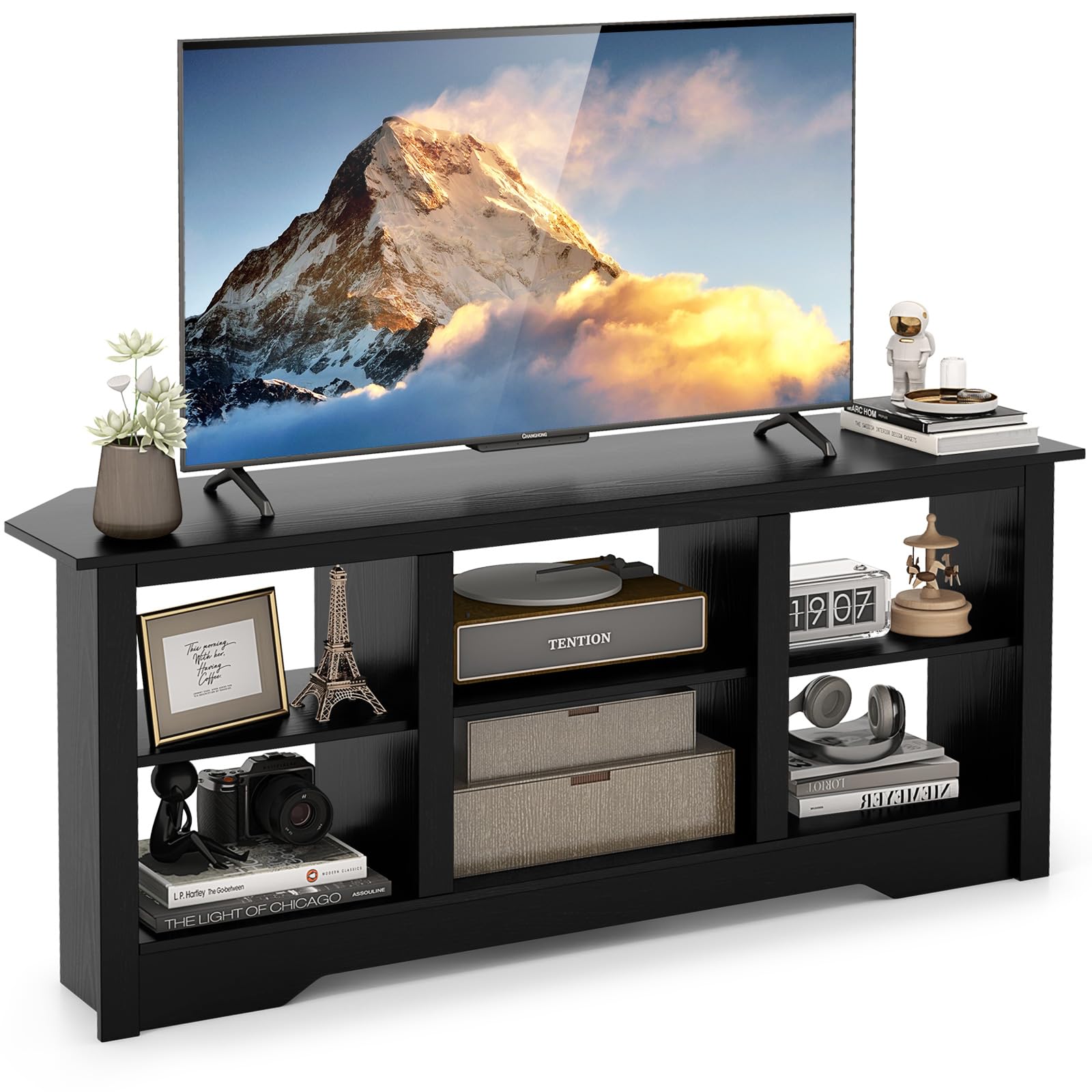 Meuble TV Tangkula de style rustique pour téléviseurs jusqu'à 65 pouces
